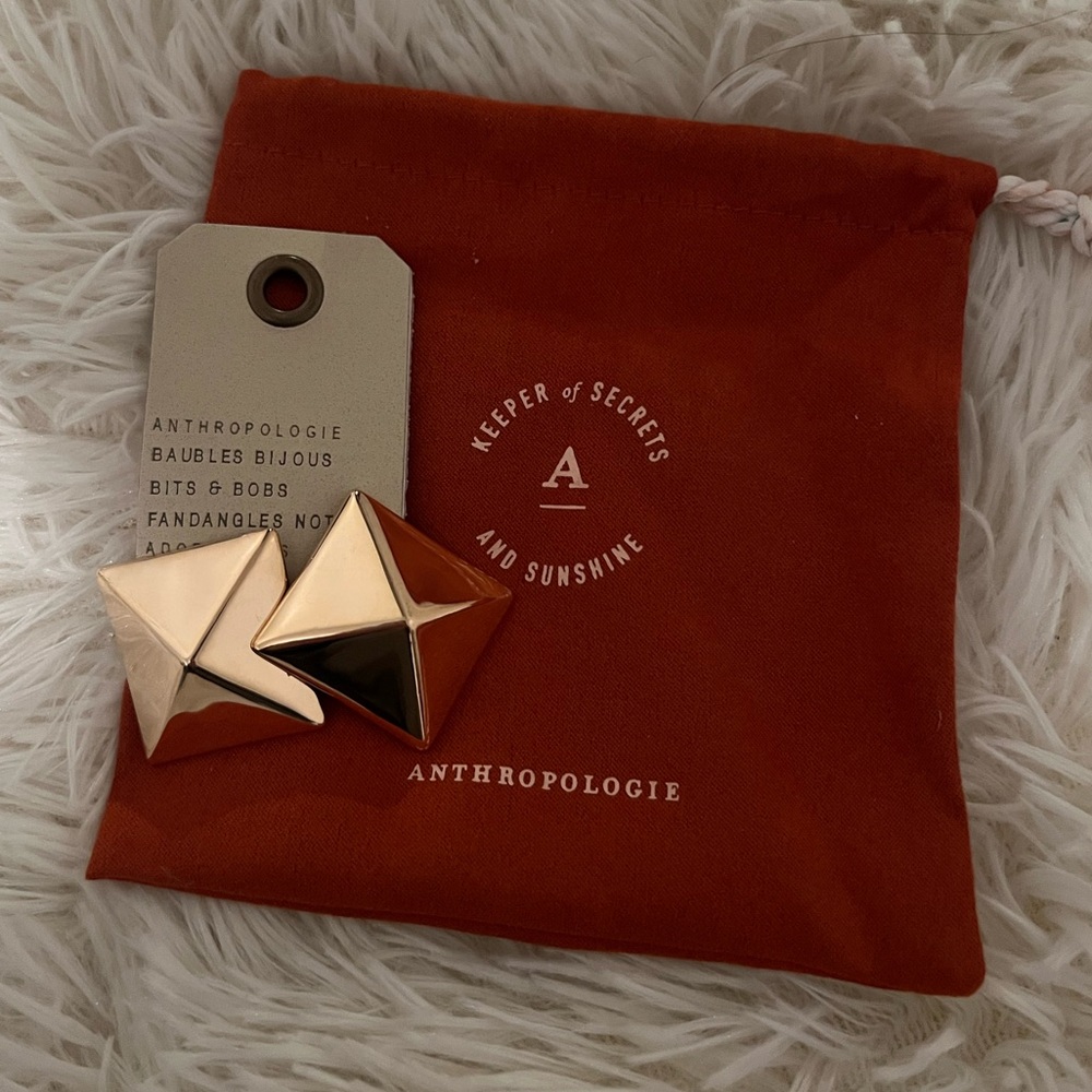 Anthropologie Gold 3D Square Earrings